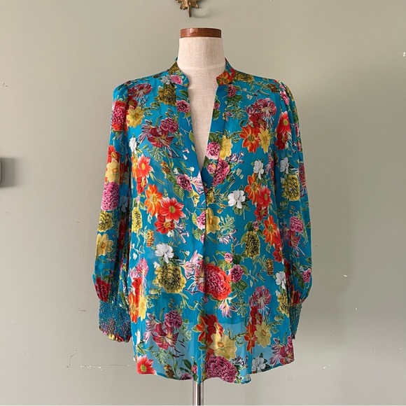 Alice + Olivia Sheila Floral blouse in Blue size Large preowned - Picture 1 of 8